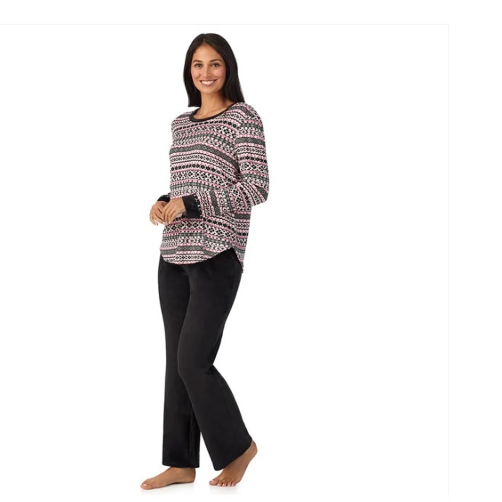 Cuddl Duds Silky Velour Long Sleeve Pullover Boot Cut Pant 2-Pc Pajama Set Small
